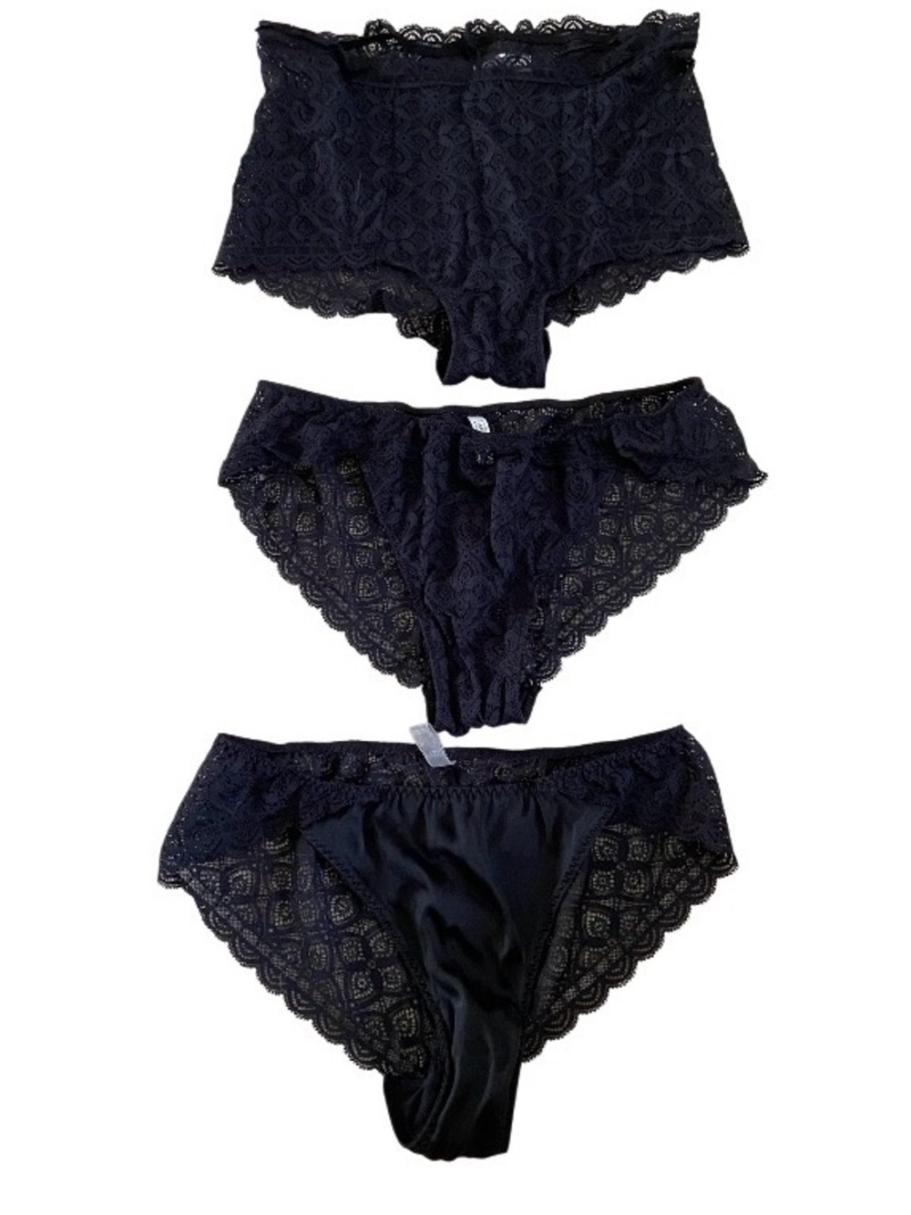 Intimissimi 2 Black Lace Bikini and 1 Boyshort Set of 3 Intimates size L
